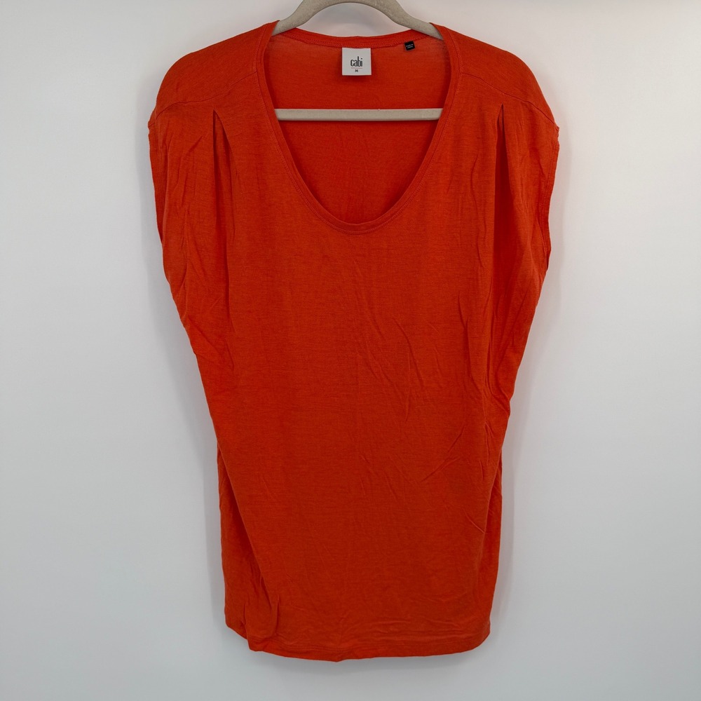 Cabi‎ 5072 Orange Scoop Neck Cap Sleeve Rayon Relaxed Fit Top Size Medium Bright